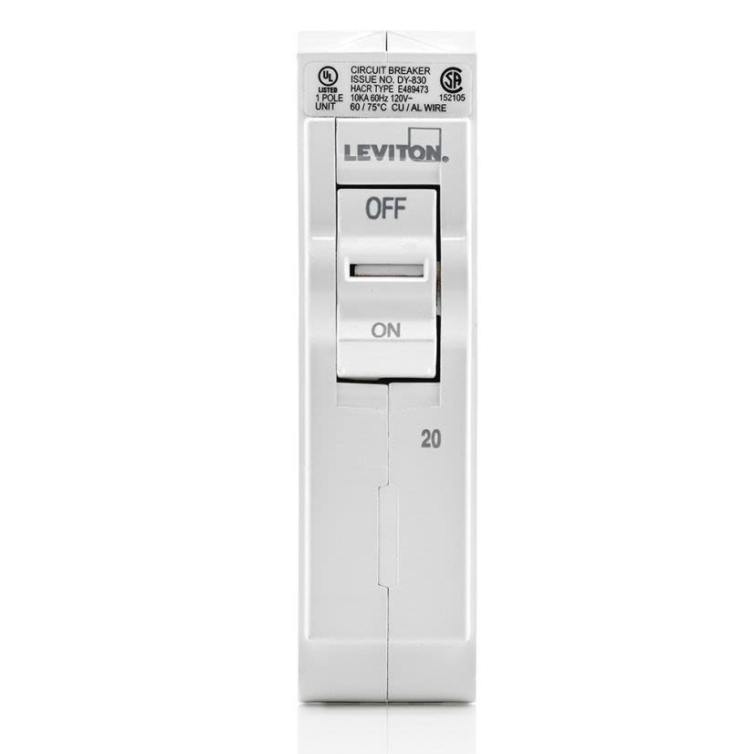 Leviton LB120 AFCI/GFCI Basic Standard Branch Circuit Breaker, 120 VAC, 20 A, 10 kA Interrupt, 1 Poles