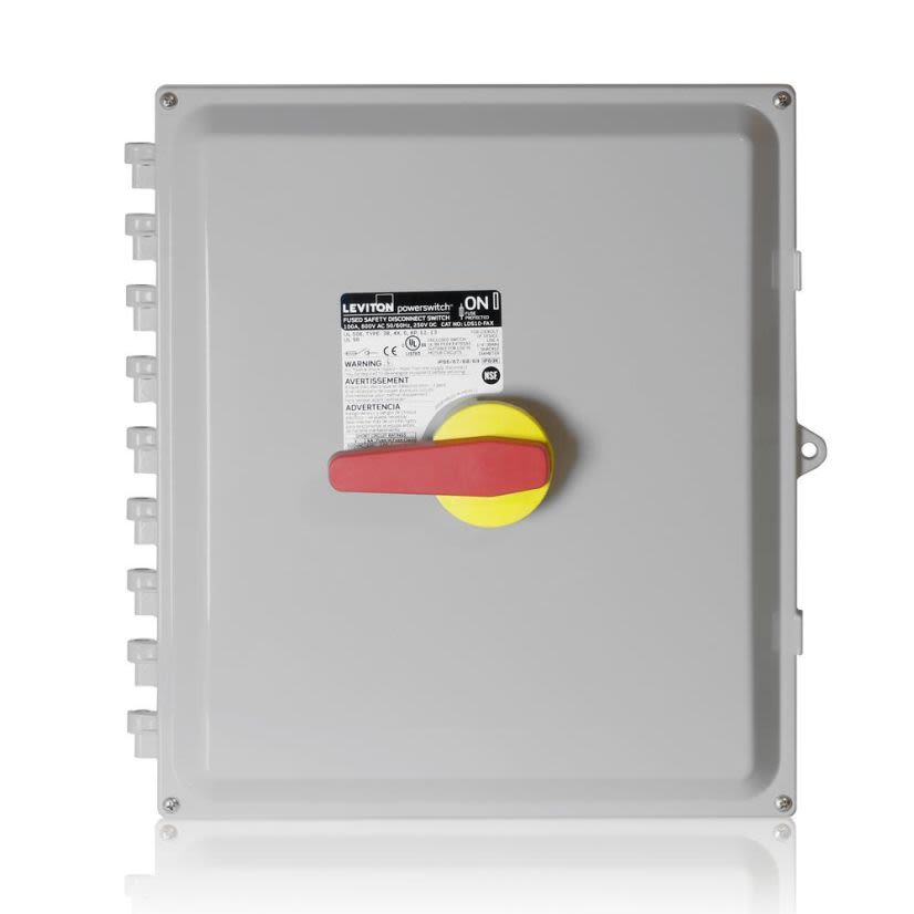 Leviton PowerswitchLDS10-FAX Type J Fused Non-Metallic Disconnect Switch, 600 V AC, 100 A, 15 hp, 75 hp, 3 Poles