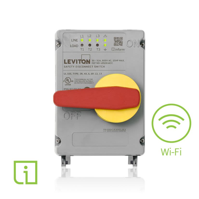 Leviton LDS30-ACC 30/32 Amp Non-Fused Disconnect Switch Inform™ Technology, Local and Remote Monitoring via Wi-Fi with Auxiliary Contact – Powerswitch®