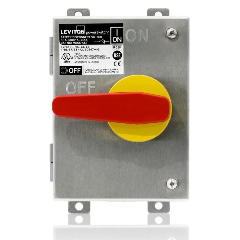 Leviton MDS6-AST MDS6 Slope Top Disconnect Switch, 600 V, 60 A, Auxiliary Contac