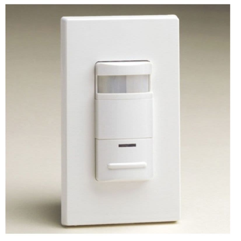 Leviton ODS15-IDW 1-Pole Low-Profile Photocell Controlled Single Relay Occupancy Sensor With Self-Adaptive Technology, 120/230/277 V AC, PIR Sensor, 2100 sq-ft Coverage, 180 deg Viewing, Wall Mounting