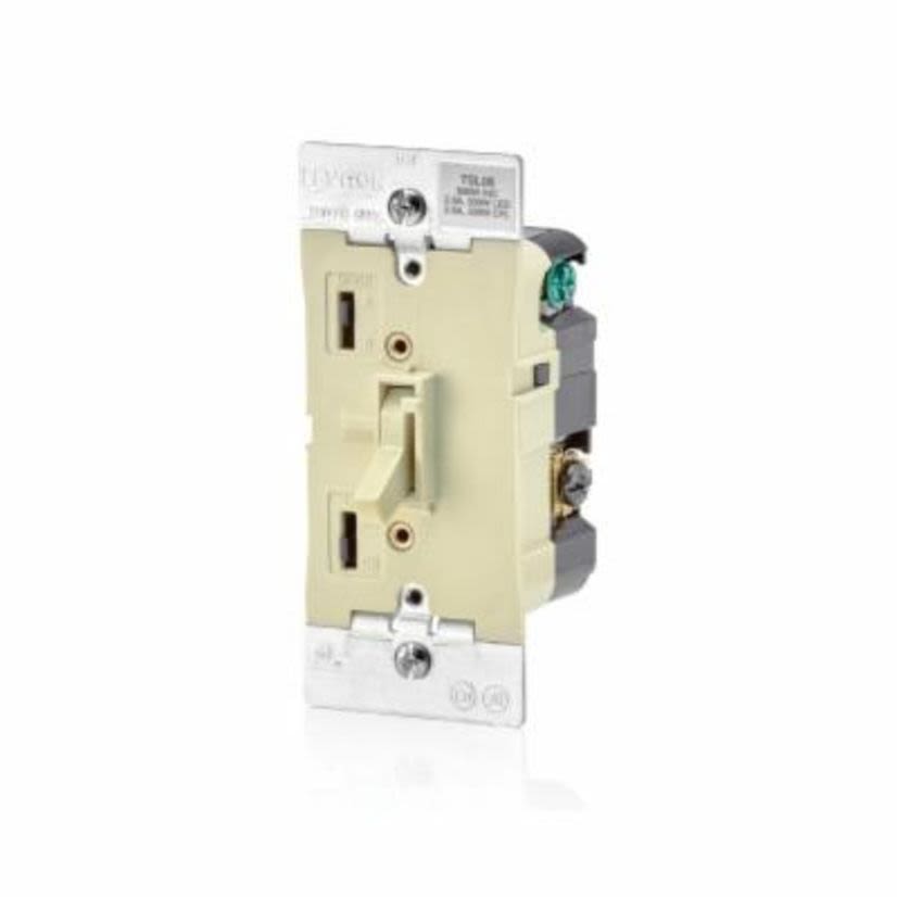 Leviton TSL06-1LI 3-Way Universal Dimmer Switch With Locator Light, 120 V AC, 1 Poles, Toggle Slide Operation, Ivory