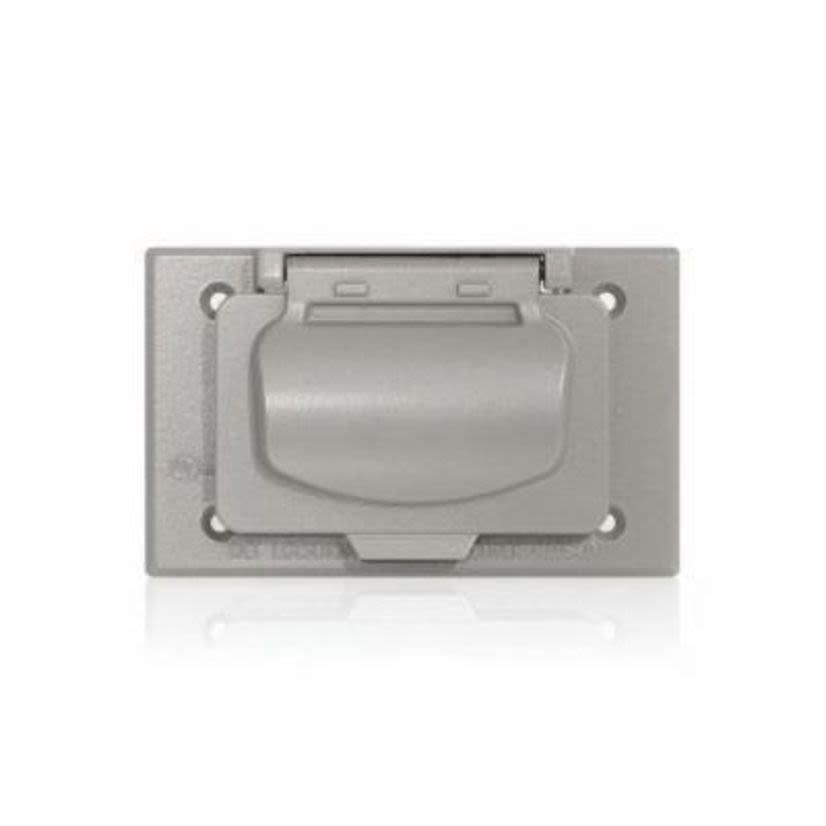 Leviton Decora WM1HF-GY Outlet Box Cover, 4.7 in L x 2.95 in W x 0.98 in D, Weatherproof Cover, Aluminum