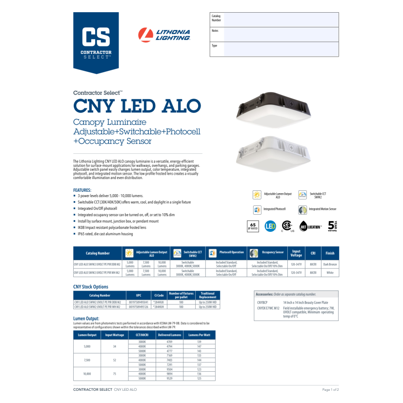 Lithonia CNY LED ALO SWW2 UVOLT PE PIR WH M2 LED Adjustable Light