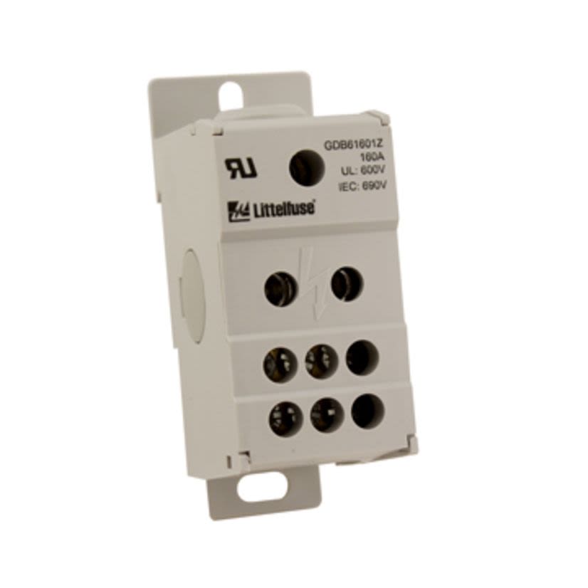 Littelfuse® POWR-GARD® GDB61151Z Power Distribution Block, 600 VAC/VDC, 115 A, 1 Poles, 8 to 2 AWG, 10 to 6 AWG Wire, Thermoplastic