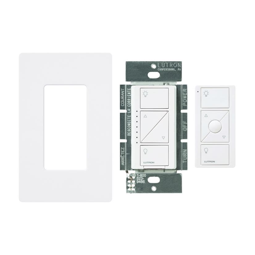 Lutron Caseta® P-PKG1W-WH Wireless Dimmer Kit, 120 VAC, 30 ft, CFL/Halogen/Incandescent/LED Lamp