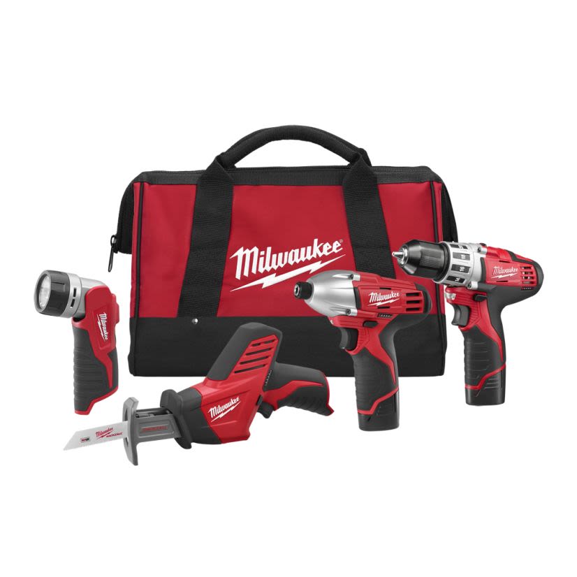 Milwaukee® M12™ 2498-24 4-Tool Cordless Combination Kit, Tools: Drill, Impact Driver, Reciprocating Saw, 12 VDC, 1.5 Ah Lithium-Ion, Keyless Blade