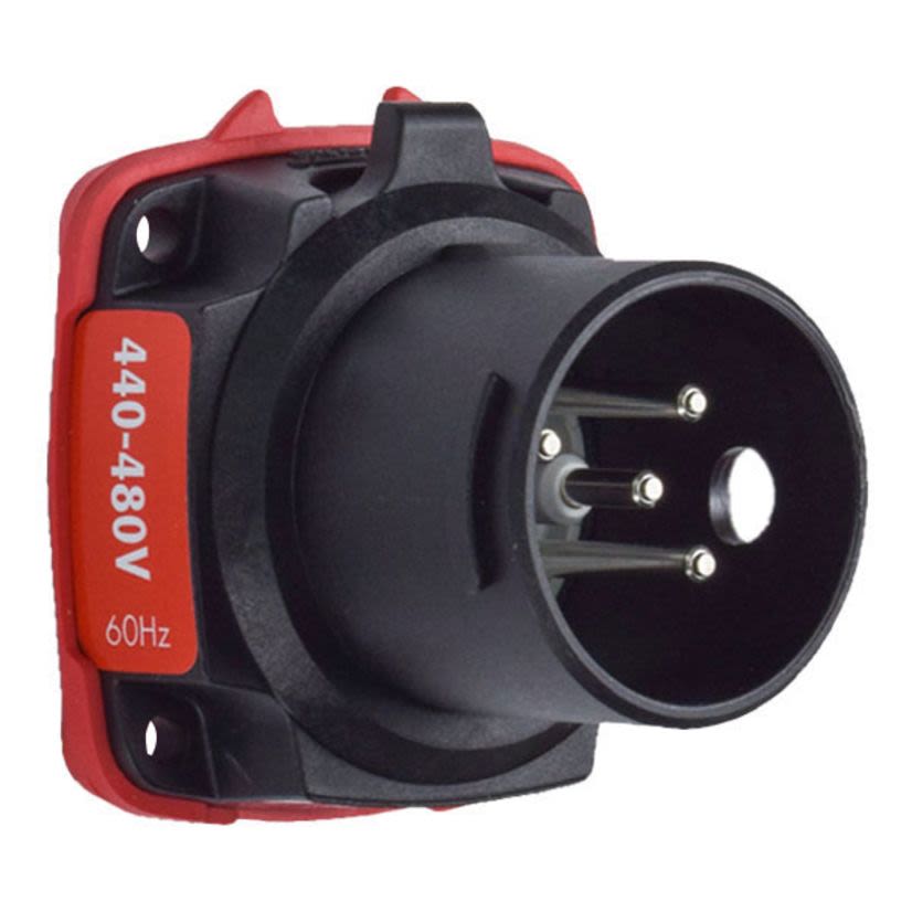 MELTRIC DECONTACTOR 22-38043 DXN30 Male Inlet With Ground, 255/277/440/480 V AC, 30 A, 3 Poles, 4 Wires, Black