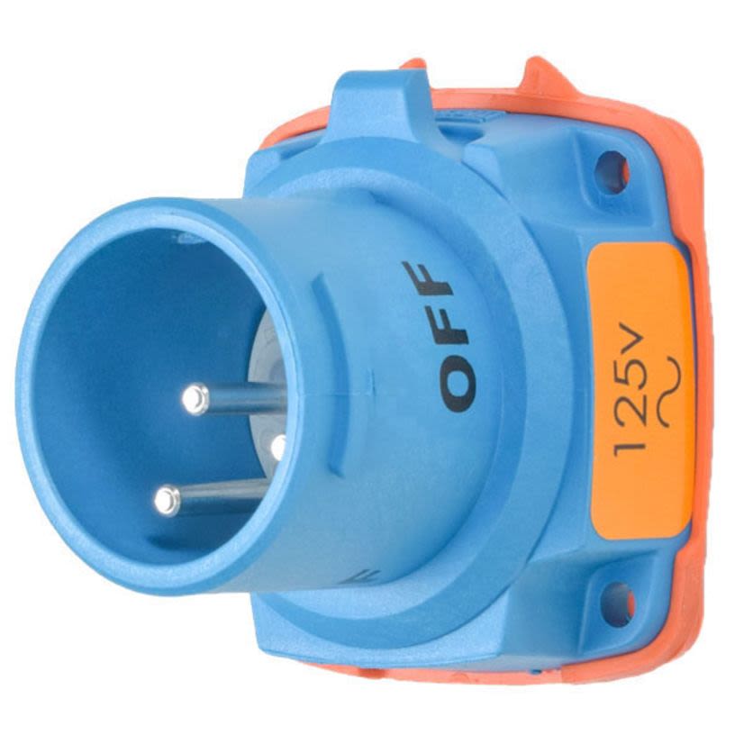 MELTRIC DECONTACTOR™ 63-18075 DSN20 Switch Rated Male Inlet With Neutral, Ground, 110/125/220/250 VAC, 20 A, 2 Poles, 3 Wires, Blue