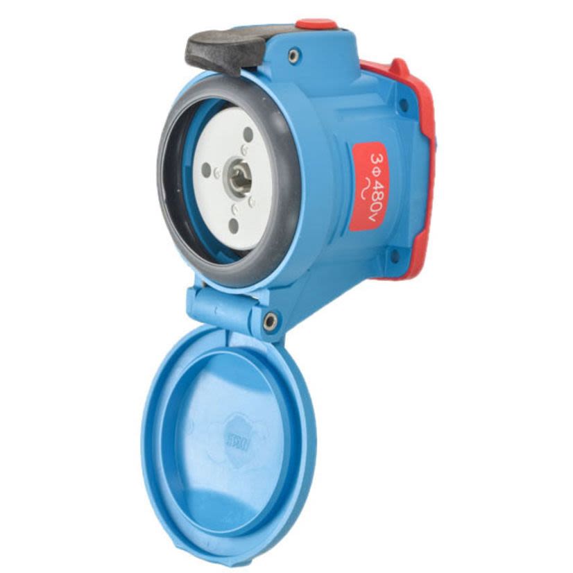 MELTRIC DECONTACTOR 63-34043-NC DSN30 Switch Rated Female Receptacle With Ground, 255/277/440/480 V AC, 30 A, 3 Poles, 4 Wires, Blue