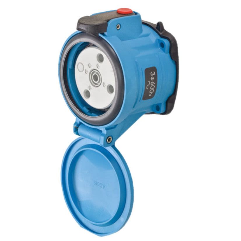 MELTRIC DECONTACTOR 63-34143 DSN30 Switch Rated Female Receptacle With Ground, 347/600 V AC, 30 A, 3 Poles, 4 Wires, Blue