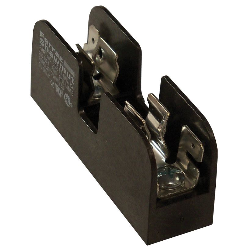 Mersen Ferraz Shawmut 30351 Open Style Fuse Block, 600 VAC/VDC, 30 A, 14 to 6 AWG Wire, 1 Pole