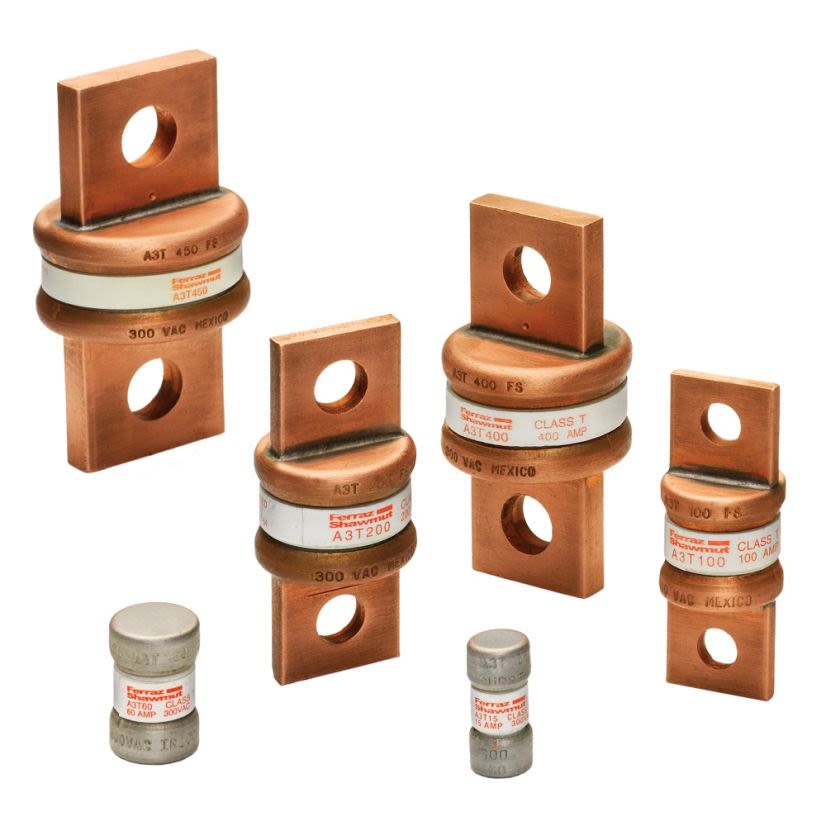 Mersen Ferraz Shawmut Amp-Trap® A3T300 Current Limiting Low Voltage Fast Acting Fuse, 300 A, 300 VAC/160 VDC, 50/200 kA, Class T, Cylindrical Body
