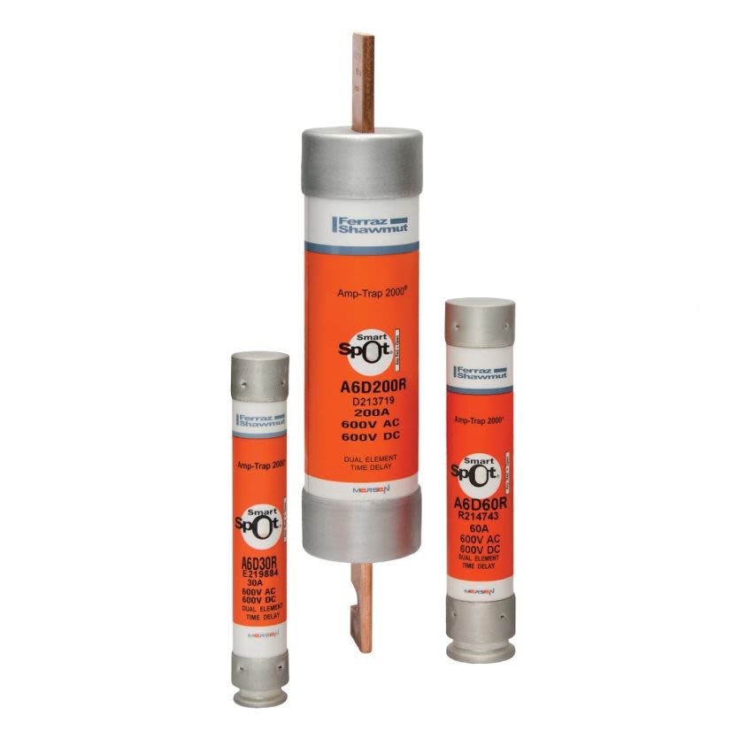 Mersen Ferraz Shawmut Amp-Trap 2000® SmartSpot® A6D40R A6D-R Current Limiting Low Voltage North American Time Delay Power Fuse, 40 A, 600 VAC, 200 kA Interrupt, Class RK1, Cylindrical Body