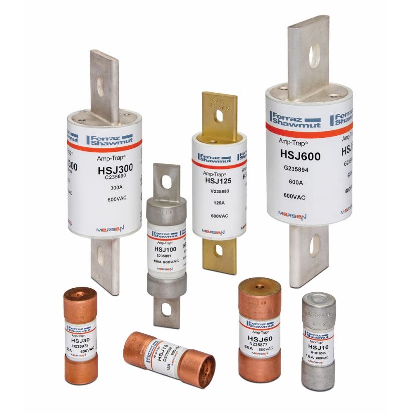 Mersen Ferraz Shawmut Amp-Trap® HSJ60 Current Limiting Low Voltage High Speed Fuse, 60 A, 600 VAC/500 VDC, 200/100 kA, Class J, Cylindrical Body