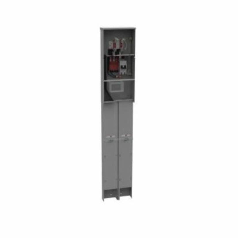 Milbank U5706-O-200S-KK-ALT Ringless Meter Main Pedestal With Circuit Breaker, 240 V AC, 200 A, 1 Phase, NEMA 3R Enclosure