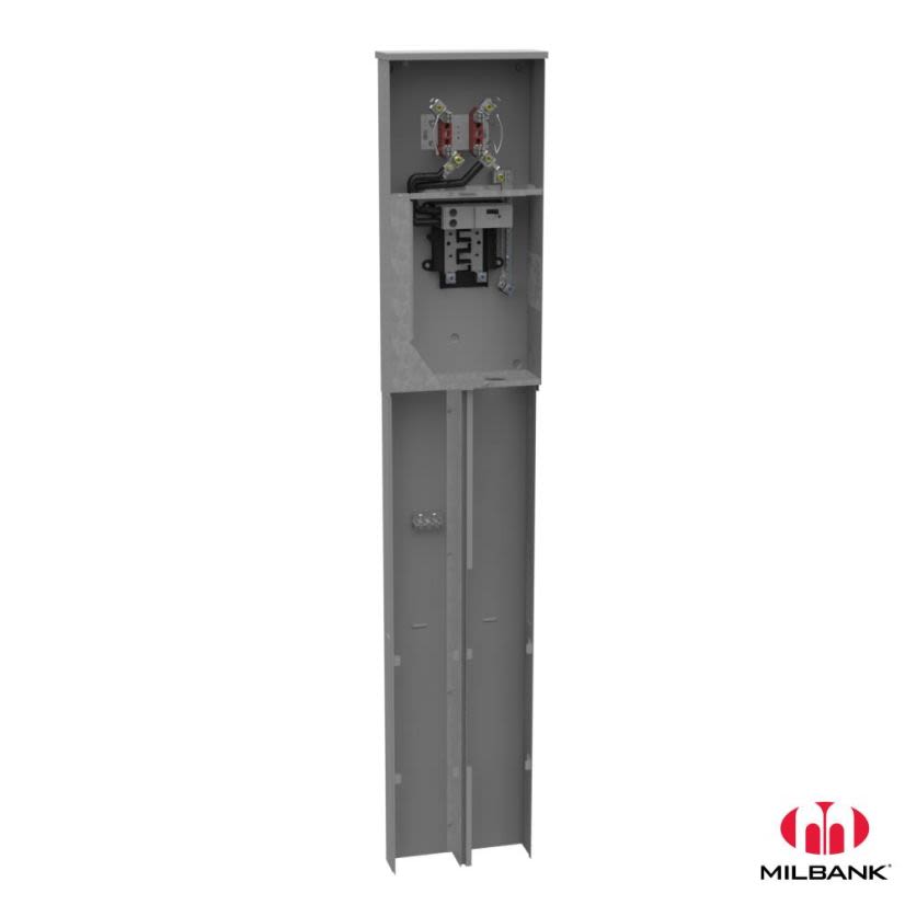 Milbank® U5925-O-200-KK-ALT All-In-One Ringless Meter Main Pedestal With Circuit Breaker, 240 VAC, 200 A, 1 Phase, NEMA 3R Enclosure