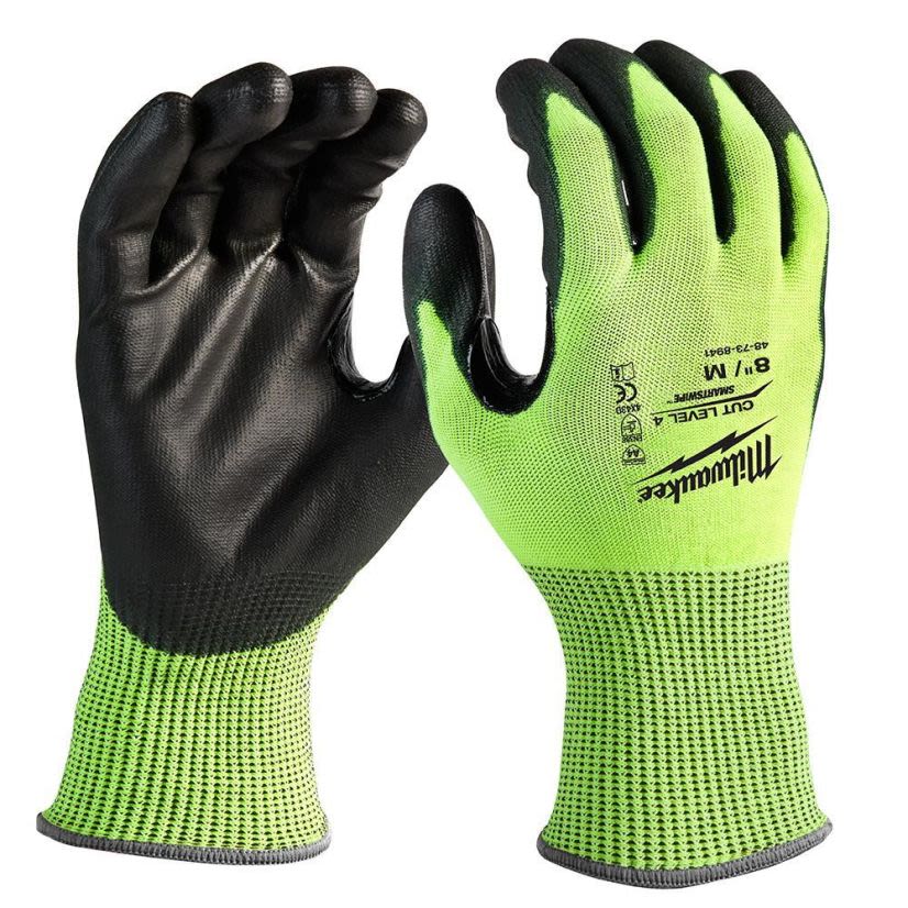 Milwaukee 48-73-8941 High Visibility Cut-Resistant Gloves, M, Nitrile Coating, Polyurethane, Knit Wrist Cuff, Resists: Abrasion, Cut, Puncture and Tear, ANSI Cut-Resistance Level: A4, ANSI Puncture-Resistance Level: A3