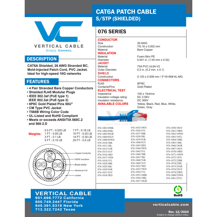 Vertical Cable 076-1049/7GY Cat 6A Shielded Patch Cord - 7 Feet