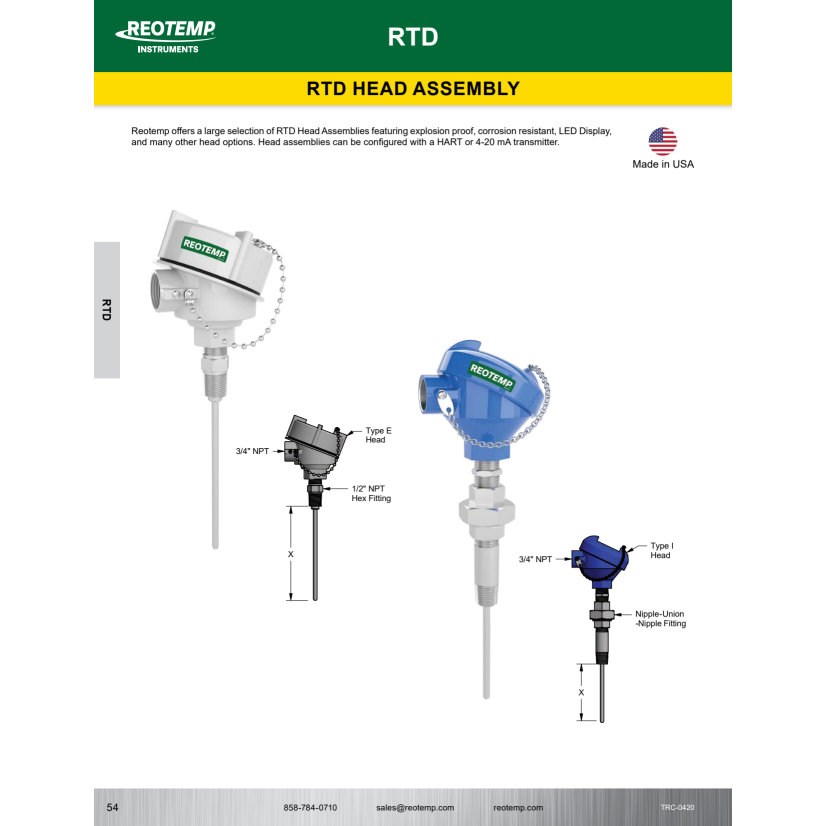 Reotemp SH-X-1F-PX1253.5X-R1 RTD Head Assembly