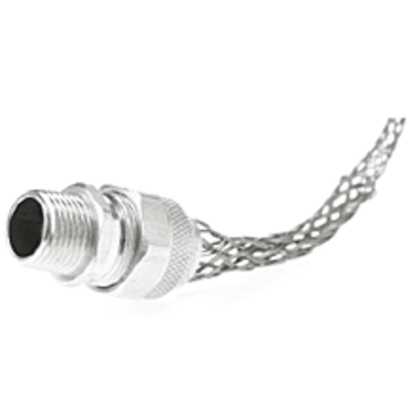Woodhead 36256 130097 Deluxe Straight Strain Relief Cord Connector With Grip, 1/2 in NPT Trade, 1/2 to 5/8 in Cable Openings, Stainless Steel