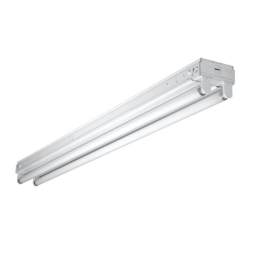 Cooper Lighting Metalux® 8TSSF-232-UNV-EB81-U Universal Strip Light Fixture With Knockout, (2) Fluorescent Lamp, 120/277 VAC, Baked White Enamel Housing