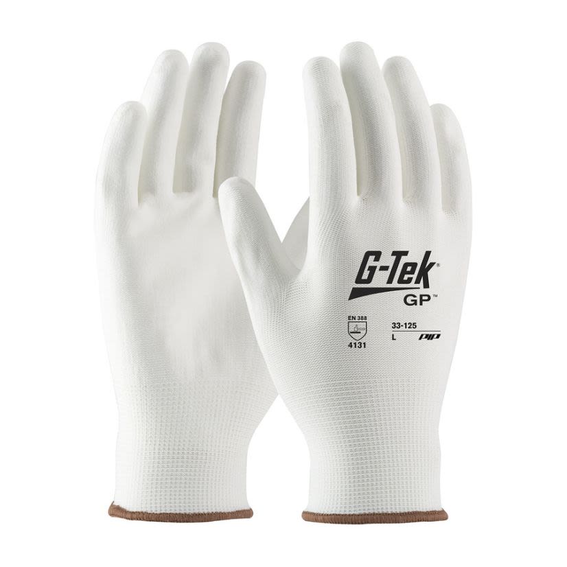 PIP® G-Tek® NP 33-125-L General Purpose Protective Gloves, L, Polyurethane Palm, White, Seamless Knit Wrist