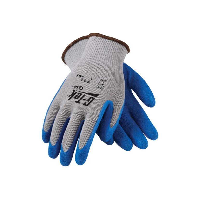 PIP® G-Tek® 39-1310-M Economy Grade Palm and Fingers Coated Gloves, M, Latex Rubber Palm, Blue/Gray, Seamless