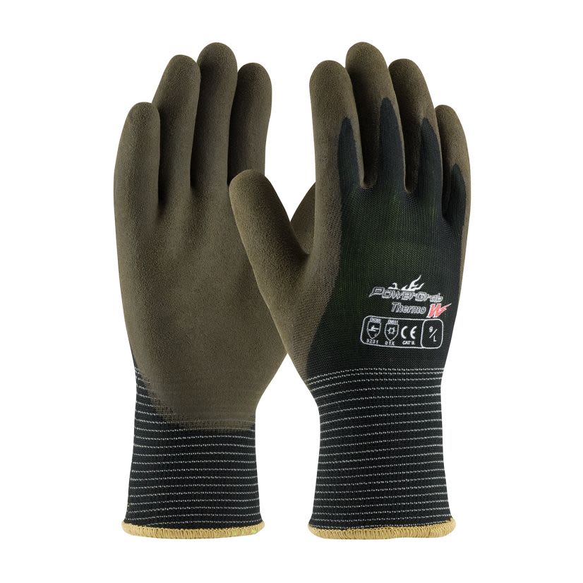 PIP PowerGrab™ 41-1430/XL Thermo W Seamless Knit Polyester Glove with Acrylic Liner and Latex MicroFinish Grip on Palm & Fingers, Black, Size XL