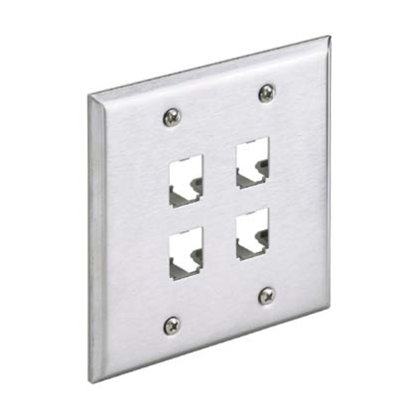 Panduit® Mini-Com® CFP4S-2GY Flat Vertical Faceplate, 2 Gangs, 4 Ports, Mini-Com® Module, Flush Mount, Stainless Steel