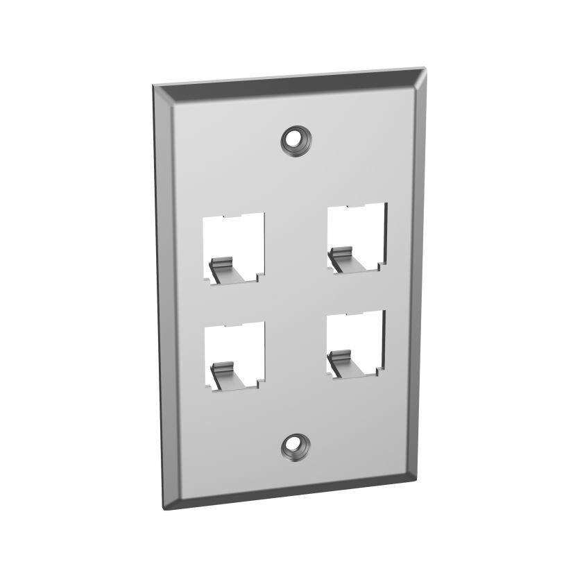 Panduit Mini-Com PanNet CFP4SY Flat Vertical Faceplate, 1 Gangs, 4 Ports, Mini-Com Module, Fastened Mount, Stainless Steel
