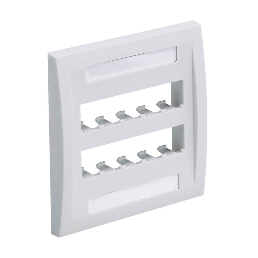 Panduit Mini-Com PanNet CFPE10WH-2GY Executive Series Flat Vertical Faceplate, 2 Gangs, 10 Ports, Mini-Com Module, Fastened Mount, ABS