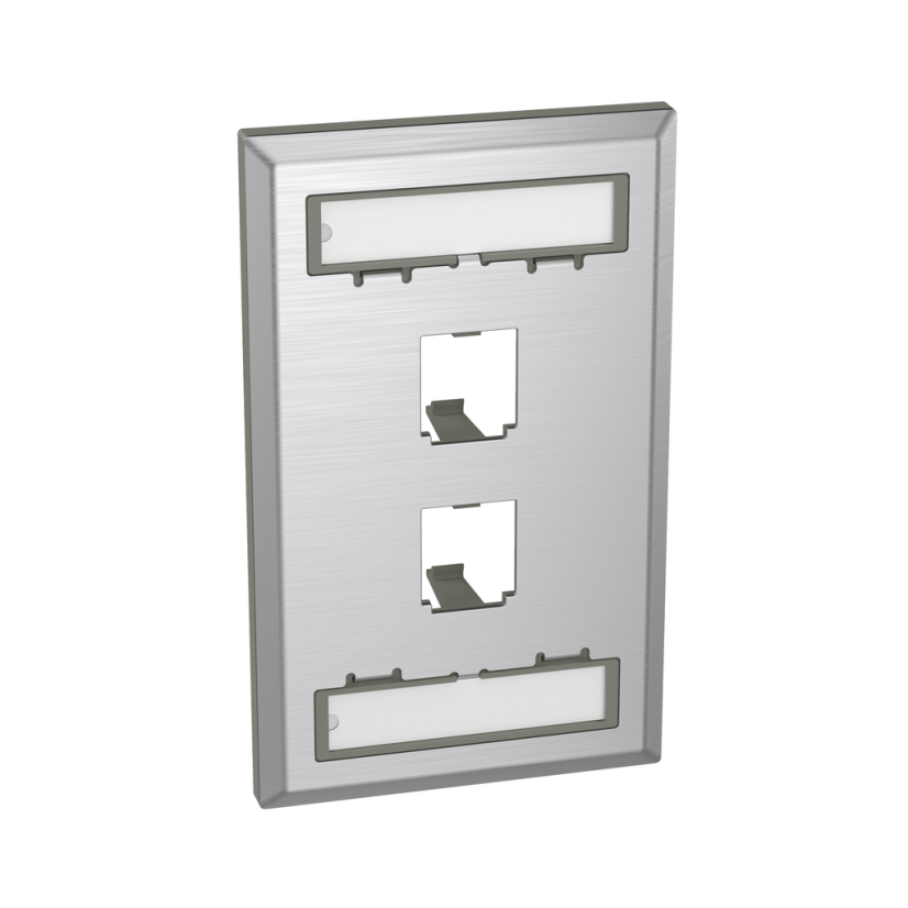 Panduit® PanNet™ Mini-Com® CFPL2SY Classic 2-Slot Flat Faceplate, 1 Gangs, 2 Ports, Mini-Com® Module, Flush Mount, Stainless Steel