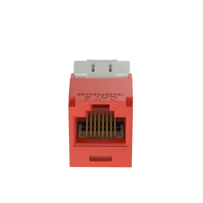 Panduit PanNet TX6 Plus CJ688TGRD-24 8-Position 8-Wire Universal TG Style Unshielded Jack Module, Cat 6 RJ45/Mini-Com Module, Surface Mount, 1 Port, ABS/Polycarbonate, Red