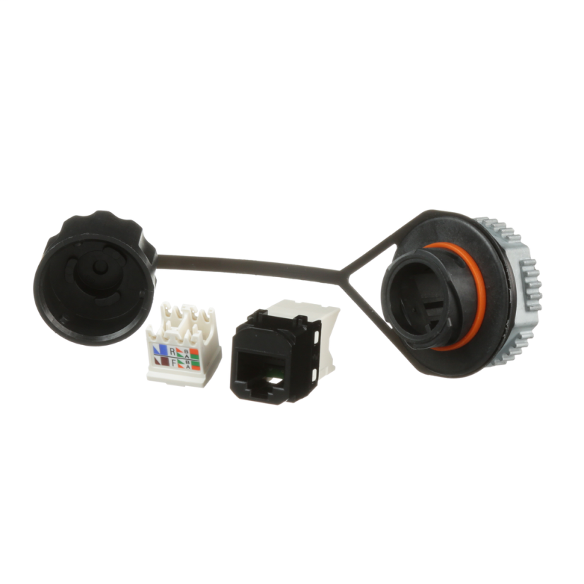 Panduit® IndustrialNet™ TX6™ PLUS IAEBH6 8-Position 8-Wire RJ45 TG Style Unshielded UTP Jack Module With Protective Cover, Mini-Com®/Cat 6 Module, 1 Ports, Copper, Black