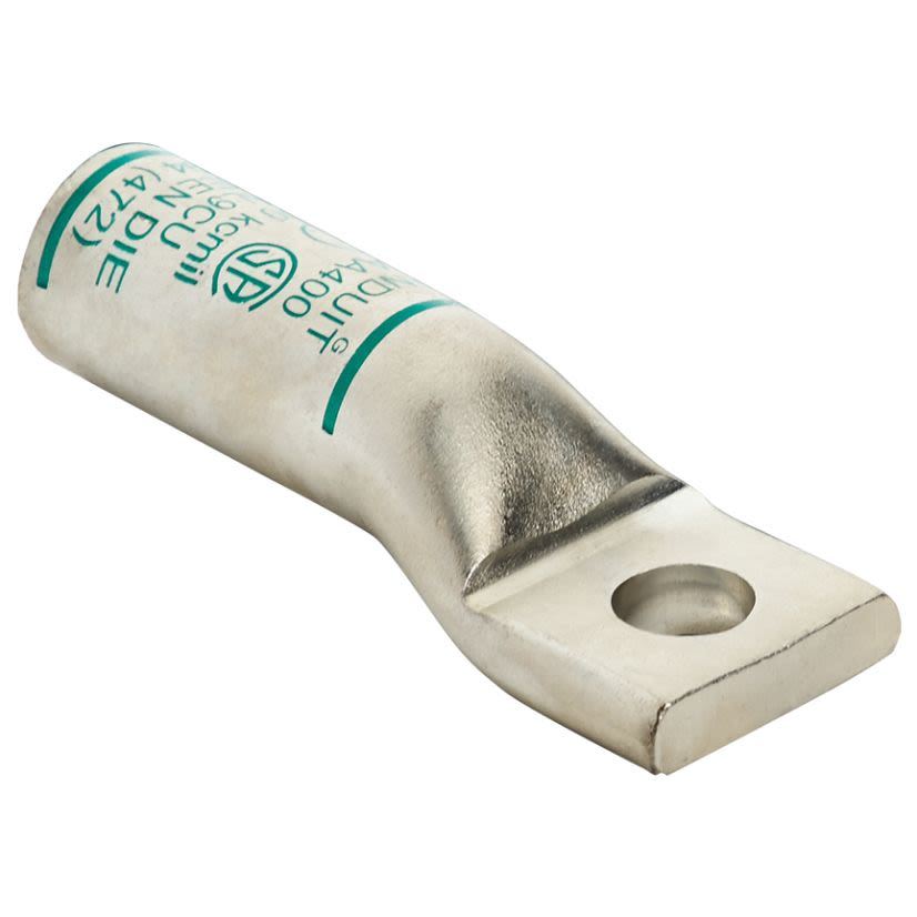 Panduit Pan-Lug LAA1/0-38-X 1-Hole Dual Rated Compression Lug, 1/0 AWG Stranded Aluminum/Copper Conductor, Die Code: P50, 3/8 in Stud, Aluminum