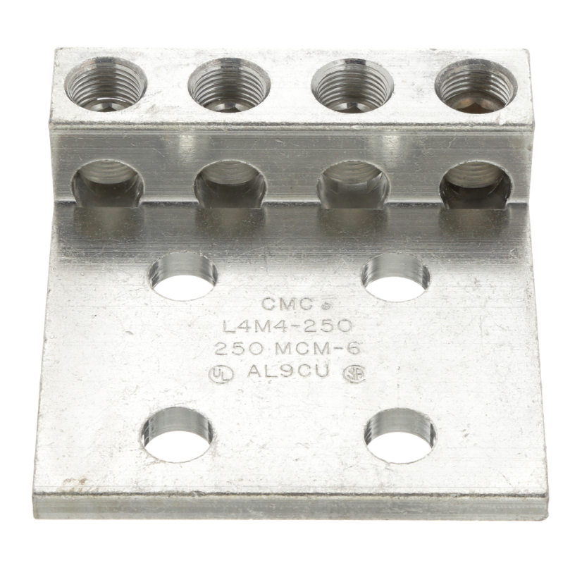 Panduit® LAM4D250-12-1Y 4-Barrel Mechanical Lug, 6 AWG to 250 kcmil Stranded Aluminum/Copper Conductor, 1/2 in Stud, 4 Bolt Holes, Aluminum