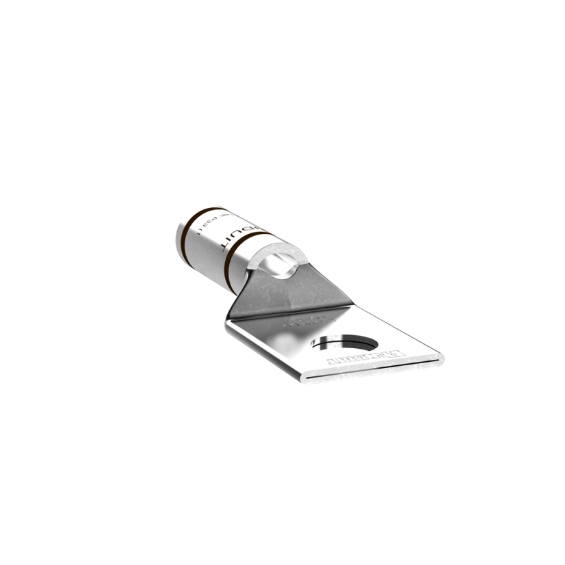 Panduit Pan-Lug LCA2-14-Q 1-Hole Compression Lug Connector With Inspection Window, 2 AWG Stranded Copper Conductor, Die Code: P33, 1/4 in Stud, Copper