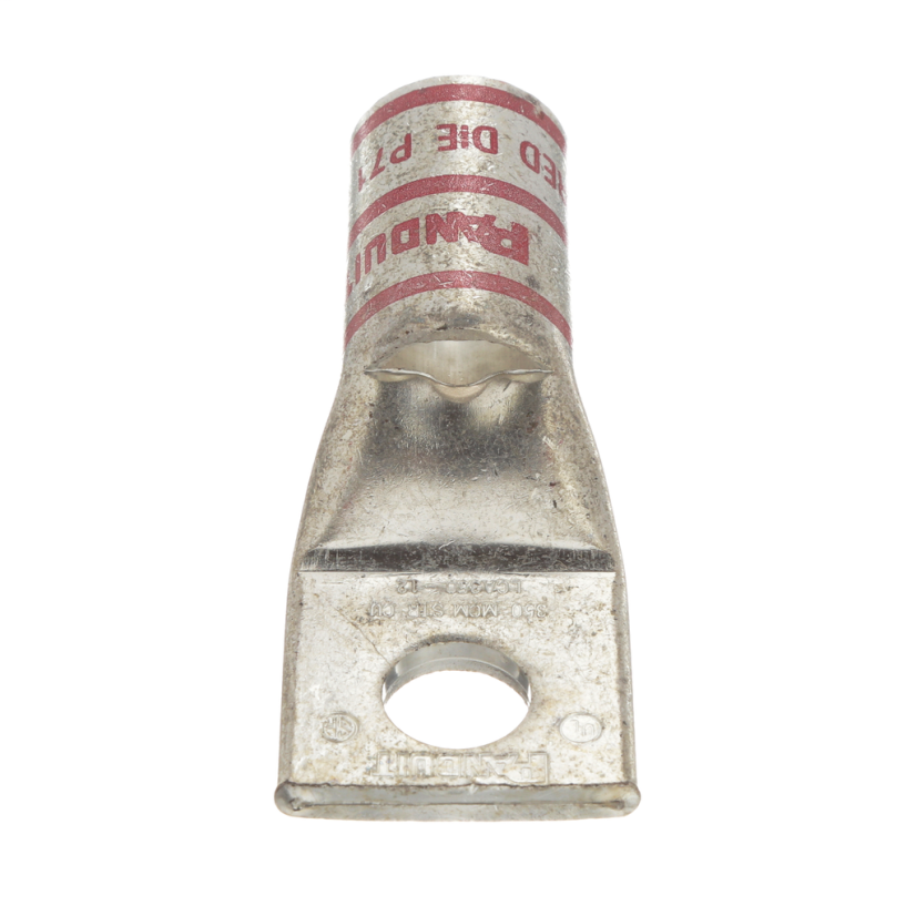 Panduit Pan-Lug LCA350-12-X 1-Hole Compression Connector Lug, 350 kcmil Stranded Copper Conductor, Die Code: P71, 1/2 in Stud, Tin Plated Copper