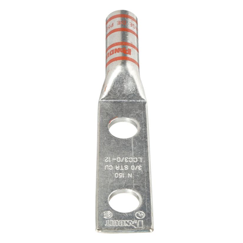 Panduit® Pan-Lug™ LCC3/0-12-X LCC 2-Hole Compression Lug, 3/0 AWG Copper Conductor, Die Code: P50, 1/2 in Stud, Tin Plated Copper