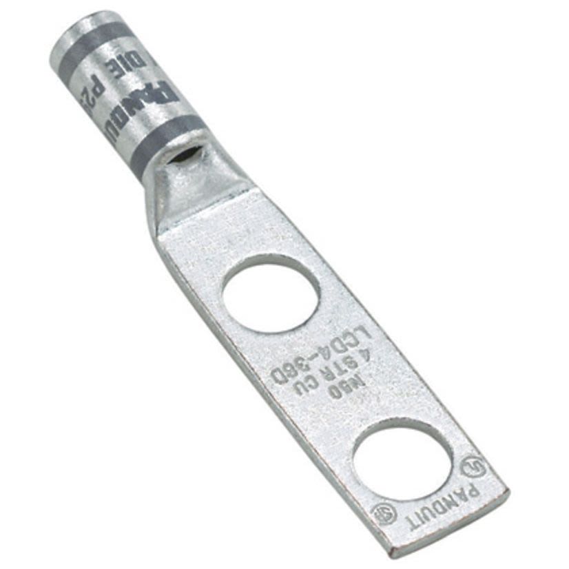 Panduit Pan-Lug LCD3/0-38D-X 2-Hole Compression Connector Lug, 3/0 AWG Stranded Copper Conductor, Die Code: P50, 42.95 in Stud, Tin Plated Copper