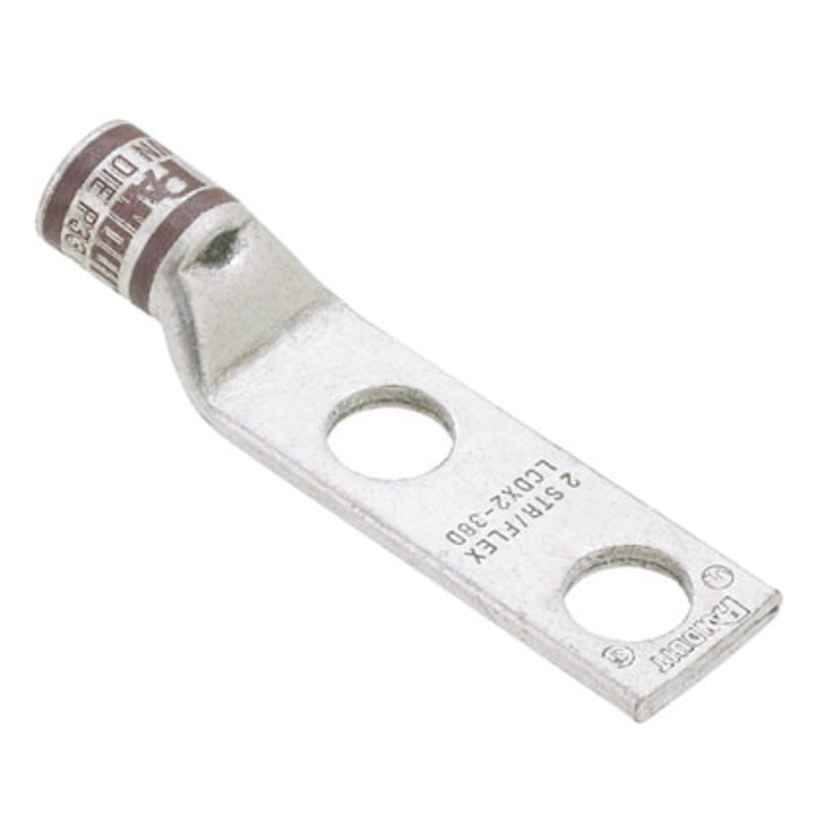 Panduit Pan-Lug LCDX500-12-6 2-Hole Compression Connector Lug, 500 kcmil, 535.3 kcmil Copper Conductor, Die Code: P99, 42.767 in Stud, Tin Plated Copper