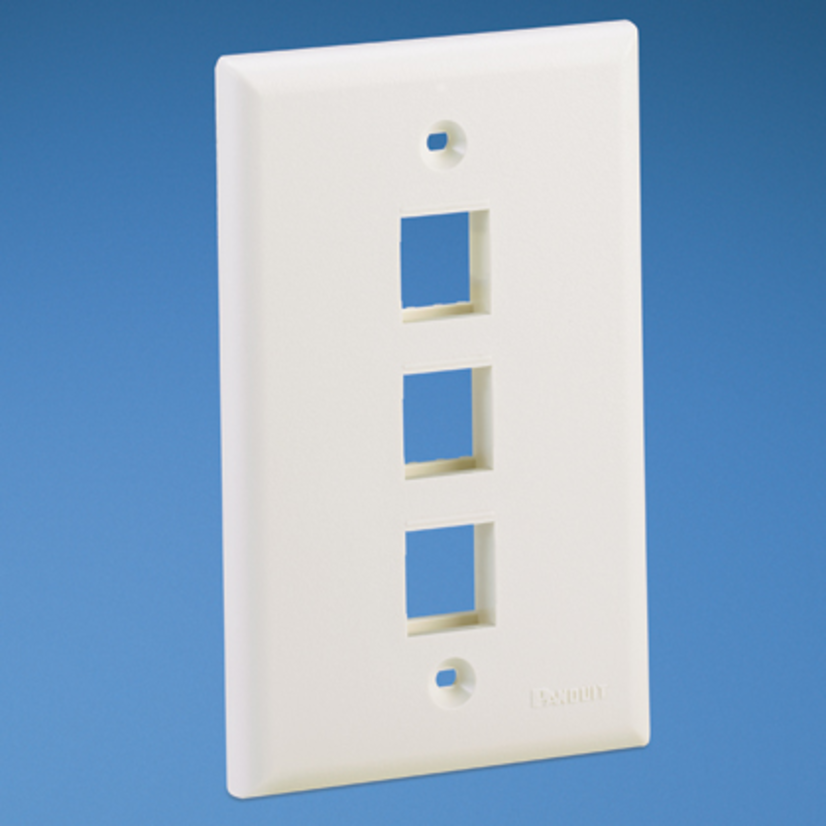 Panduit® NetKey™ NK3FNIW Flat Vertical Faceplate, 1 Gangs, 3 Ports, Keystone Module, Flush Mount, ABS
