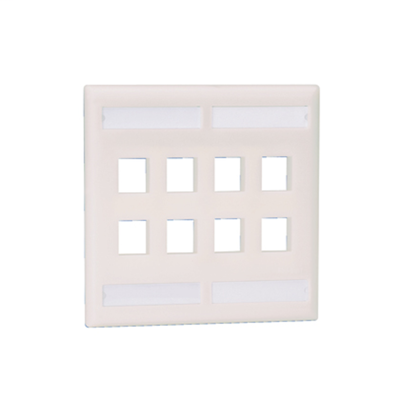 Panduit® NetKey™ NK8FWH Flat Vertical Faceplate, 2 Gangs, 8 Ports, Keystone Module, Flush Mount, ABS