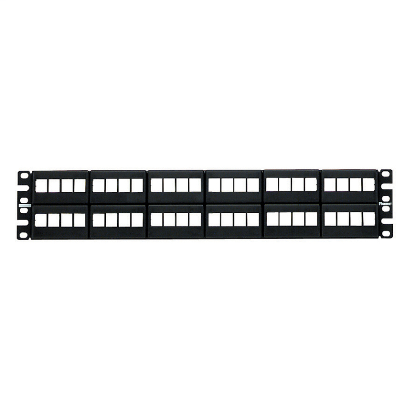 Panduit® NetKey® NKFP48Y 2RU Flat Unshielded Modular Patch Panel With Black Faceplates, 48 Ports, Cat 6/5e, ABS/Stainless Steel