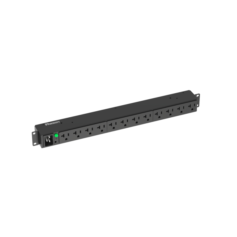 Panduit SmartZone P12B30M 1-Phase Basic Rack Power Distribution Unit, 120 V AC, 20 A, 12 Outlets, 10 ft L Cord, Surface Mount