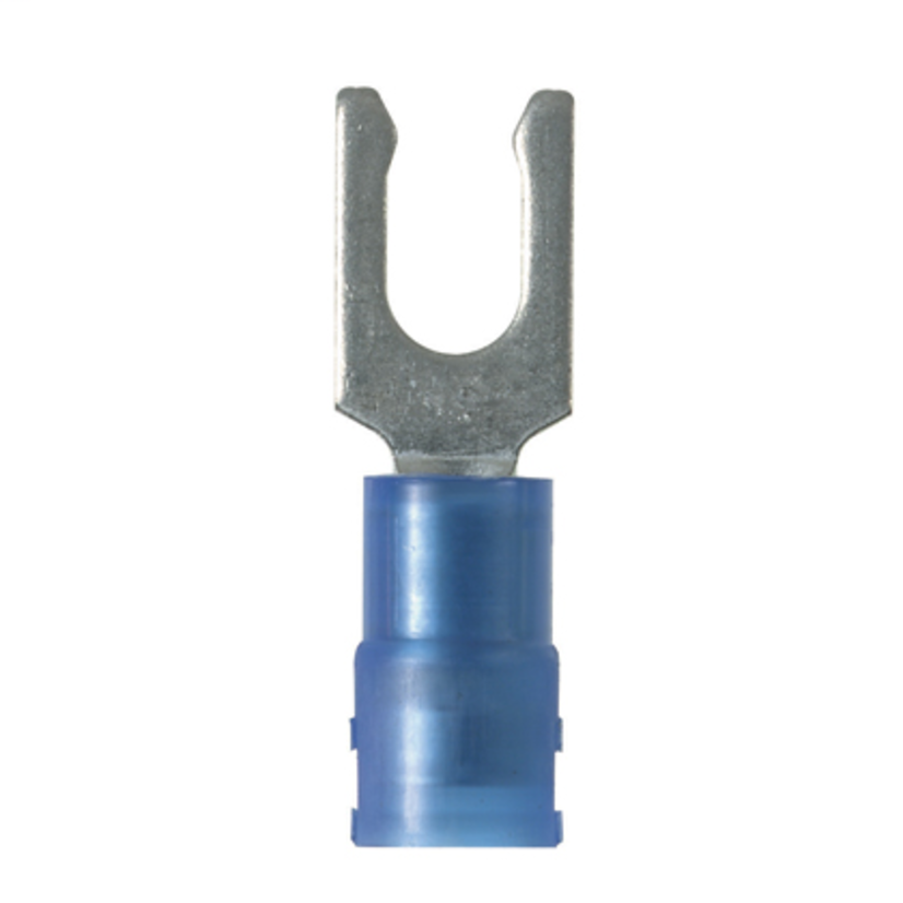 Panduit® Pan-Term™ PN14-10LF-C PN-LF Loose Piece Fork Terminal, 18 to 14 AWG Conductor, 0.91 in L, Sleeved Barrel, Copper, Blue