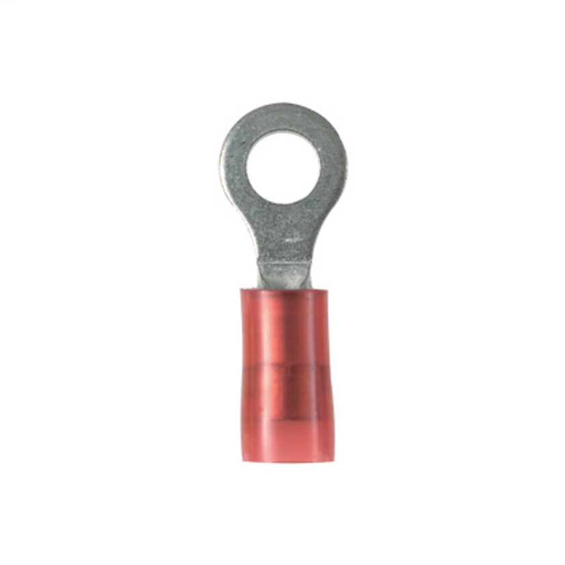 Panduit Pan-Term PN18-56R-C Type PN-R Reel Ring Terminal, 22 AWG Conductor, 1.09 in L, Seamed/Standard/Insulation Grip Sleeve Barrel, Copper, Red