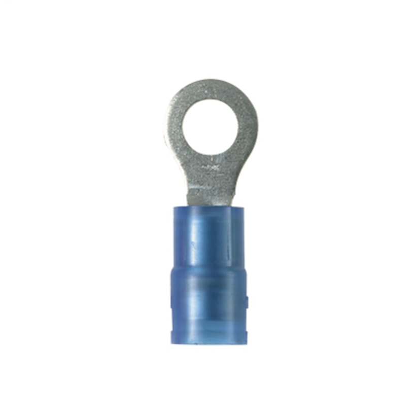 Panduit Pan-Term PNF14-14R-C Type PNF-R Ring Terminal, 14 AWG Conductor, 1.06 in L, Brazed Seam/Funnel Entry/Seamed/Internal Serration Barrel, Copper, Blue