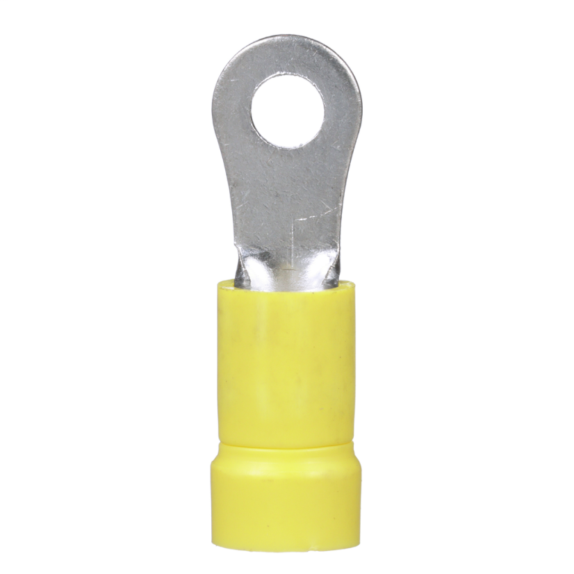 Panduit® Pan-Term™ PV10-6R-L Type PV-R Terminal With 0.225 in Dia Vinyl Insulation, 12 to 10 AWG Conductor, 1.05 in L, Brazed Seam/Funnel Entry Barrel, Copper, Yellow